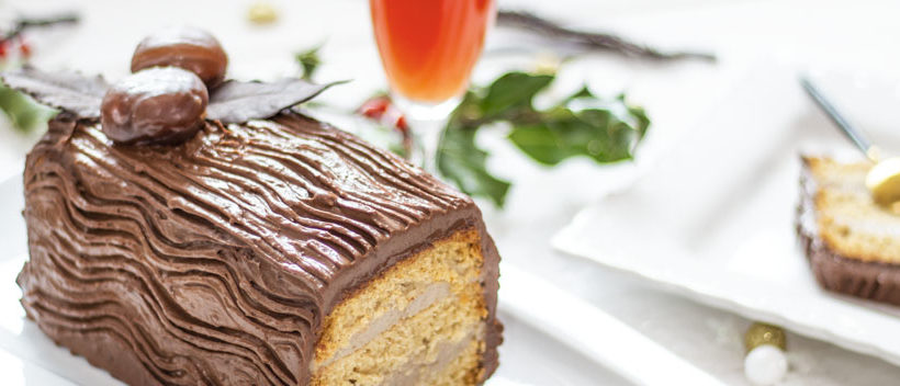 Bûche de Noël crème de marrons, poire & chocolat