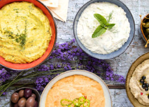 Dips vegan tzatziki ktipiti baba ganoush tartinade courgettes